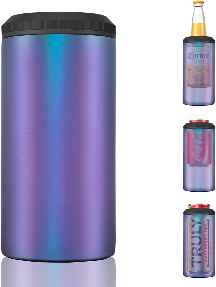 3 in 1 Slim Can Cooler for 12 OZ Skinny Can, Regular Can & Beer Bottle - Keep Cold for 6 Hours - Double Walled Insulated Stainless Steel Vacuum Beverage Can Insulator (Navy Blue)