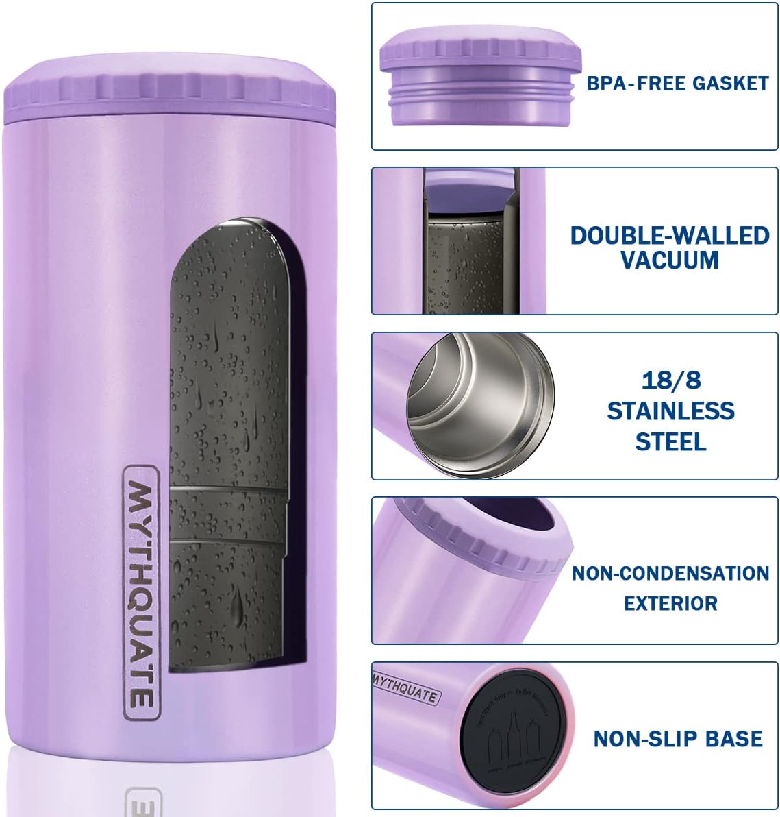 3 in 1 Slim Can Cooler for 12 OZ Skinny Can, Regular Can & Beer Bottle - Keep Cold for 6 Hours - Double Walled Insulated Stainless Steel Vacuum Beverage Can Insulator (Lavender Purple)