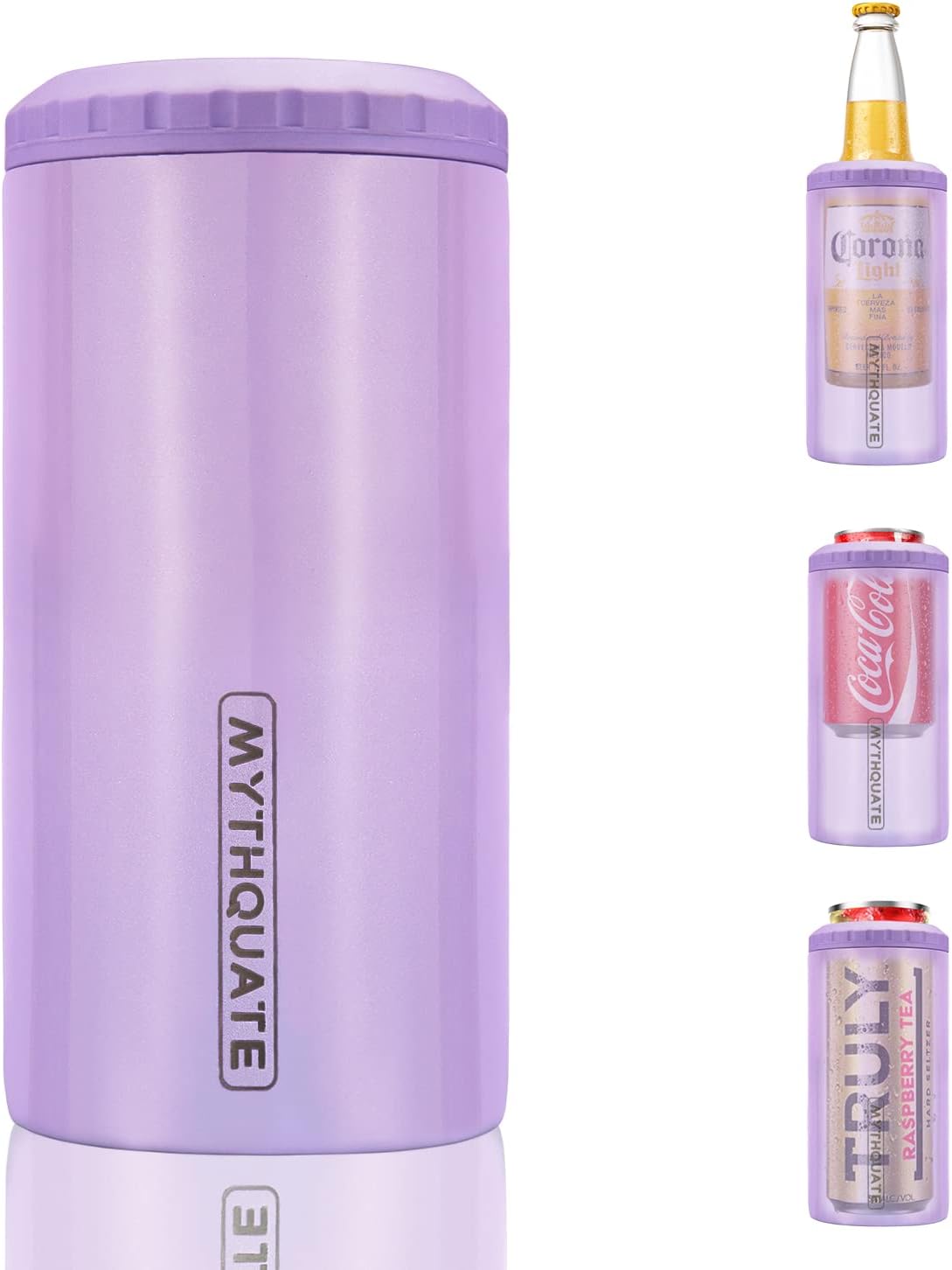 3 in 1 Slim Can Cooler for 12 OZ Skinny Can, Regular Can & Beer Bottle - Keep Cold for 6 Hours - Double Walled Insulated Stainless Steel Vacuum Beverage Can Insulator (Lavender Purple)