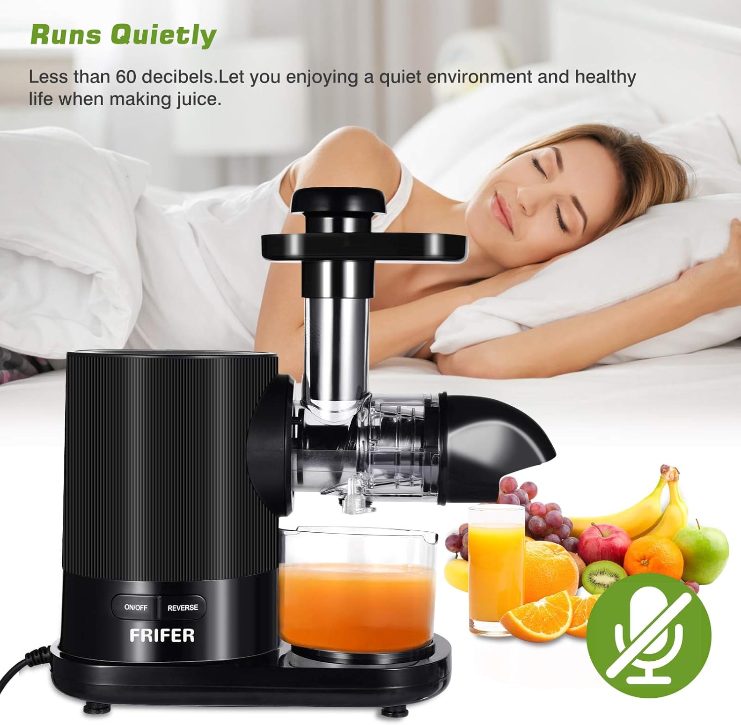 Frifer Slow Masticating Juicer, Cold Press Juicer Machines with 2-Speed Modes, Reverse Function, Electric Masticating Juicer Extractor with Brush for Fruit and Vegetable, Easy to Clean, BPA Free…
