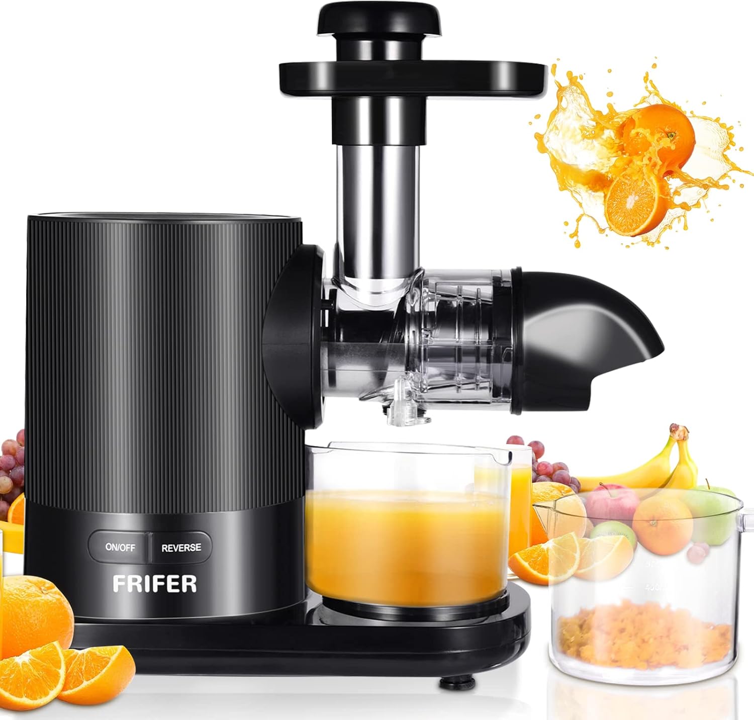 Frifer Slow Masticating Juicer, Cold Press Juicer Machines with 2-Speed Modes, Reverse Function, Electric Masticating Juicer Extractor with Brush for Fruit and Vegetable, Easy to Clean, BPA Free…