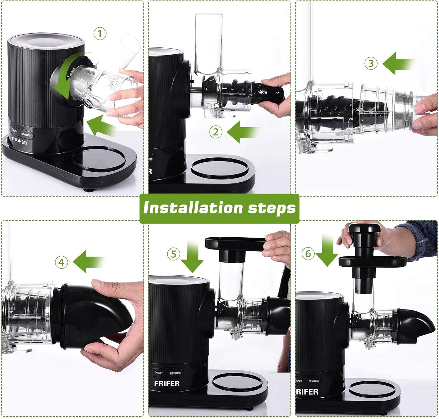 Frifer Slow Masticating Juicer, Cold Press Juicer Machines with 2-Speed Modes, Reverse Function, Electric Masticating Juicer Extractor with Brush for Fruit and Vegetable, Easy to Clean, BPA Free…