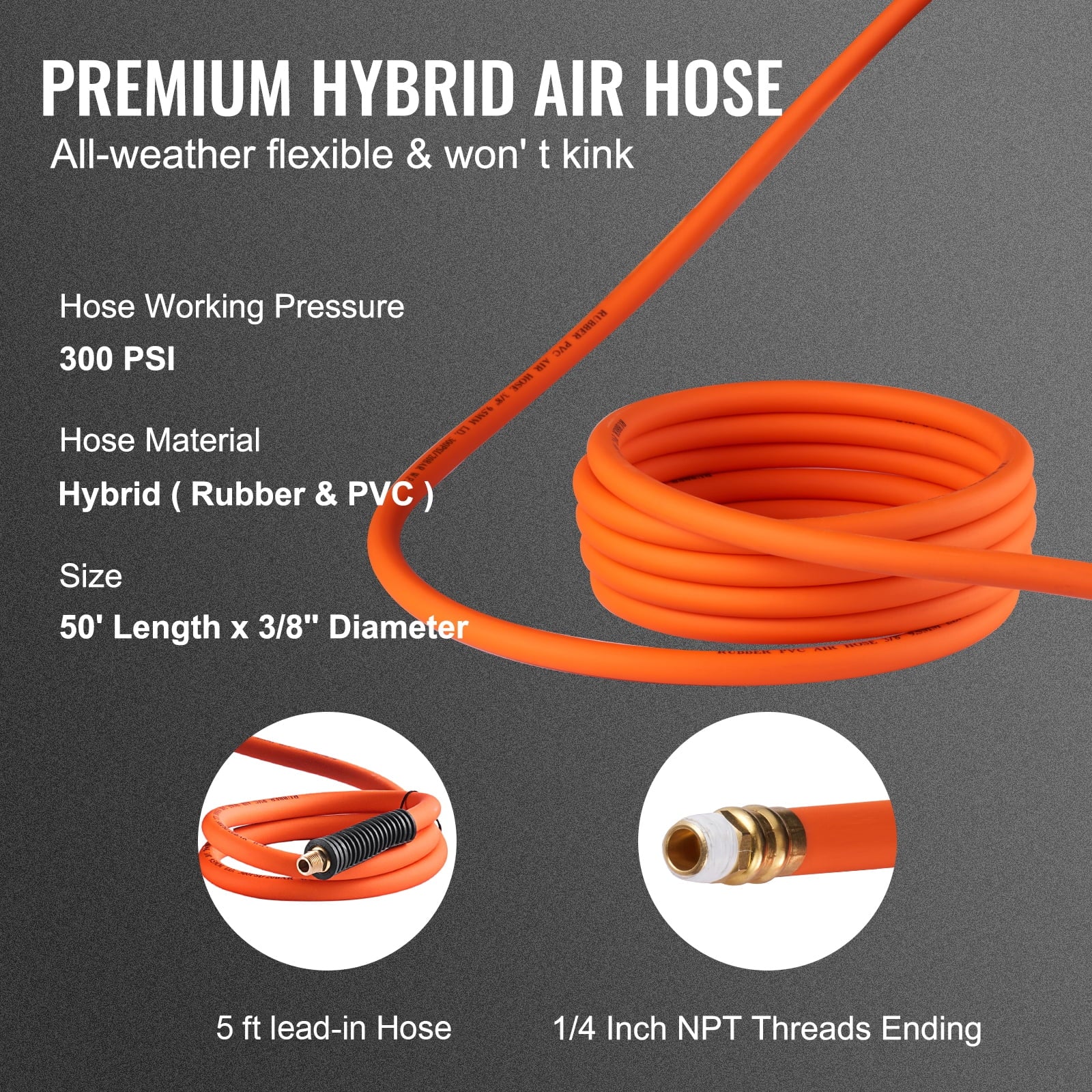 BENTISM Retractable Air Hose Reel, 3/8 IN x 50 FT Hybrid Air Hose Max 300PSI, Air Compressor Hose Reel with 5 ft Lead in, Ceiling/Wall Mount Enclosed Air Reel, 180° Swivel Mount